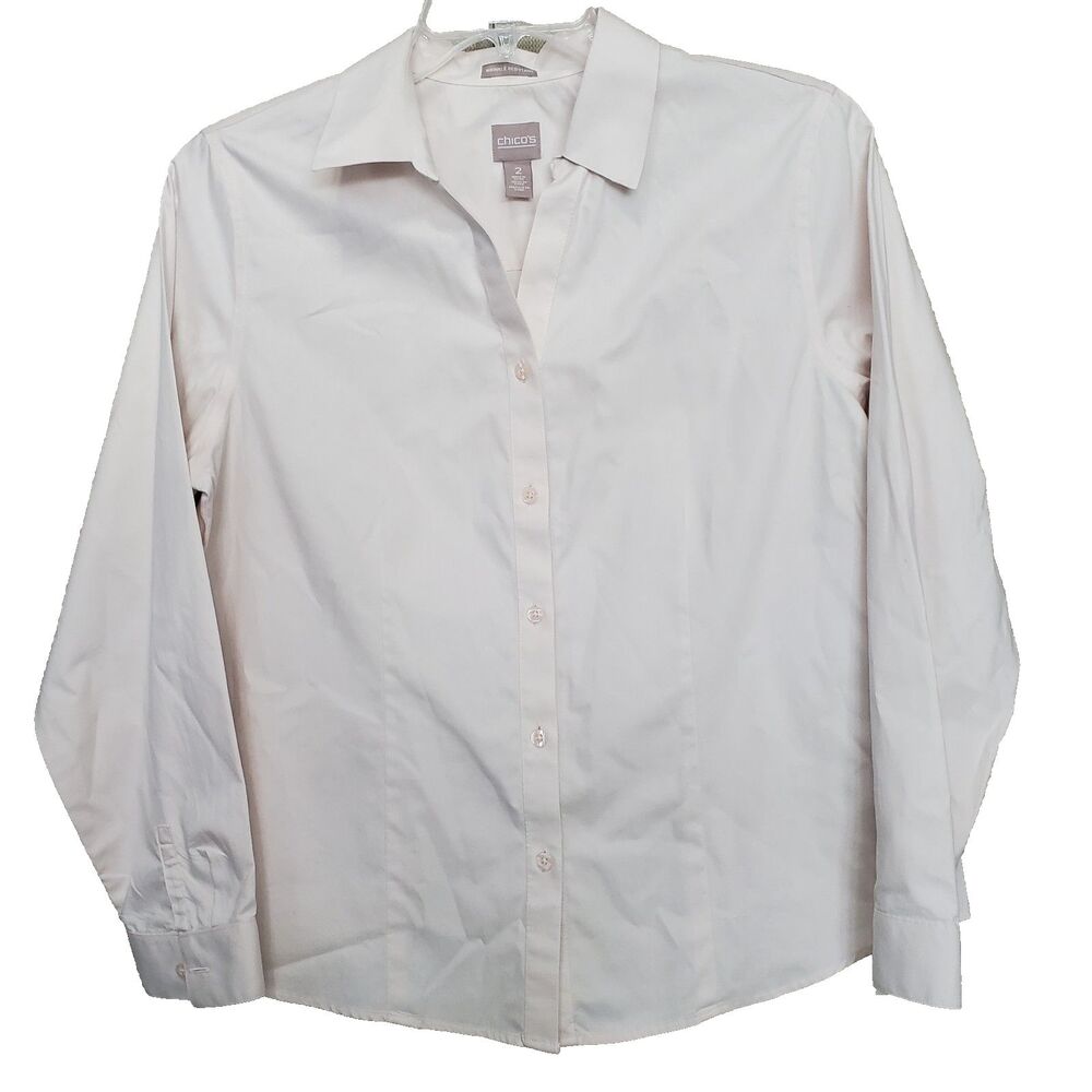 Chico's Wrinkle Resistant 100% Cotton Light Pink Long Sleeve Button-Up Shirt L